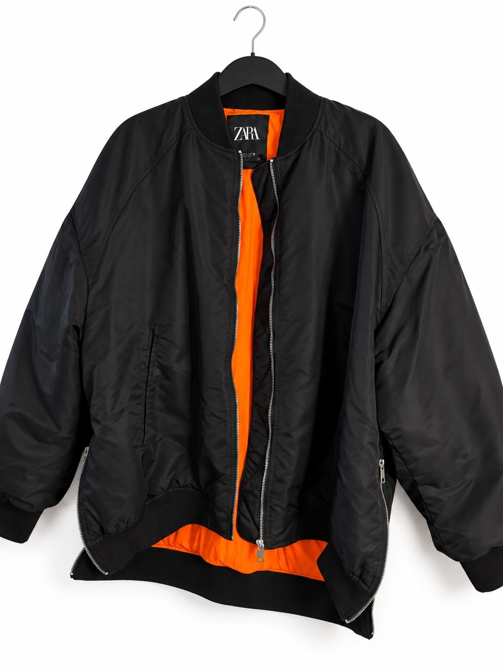 ZARA Black Bomber Jacket with Orange Lining